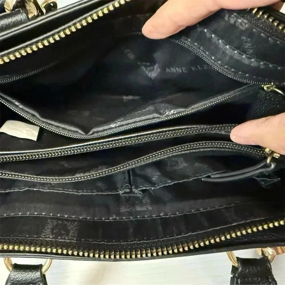 Anne Klein Women's Black Satchel Bag with Gold Horsebit Detail - Picture 3 of 6